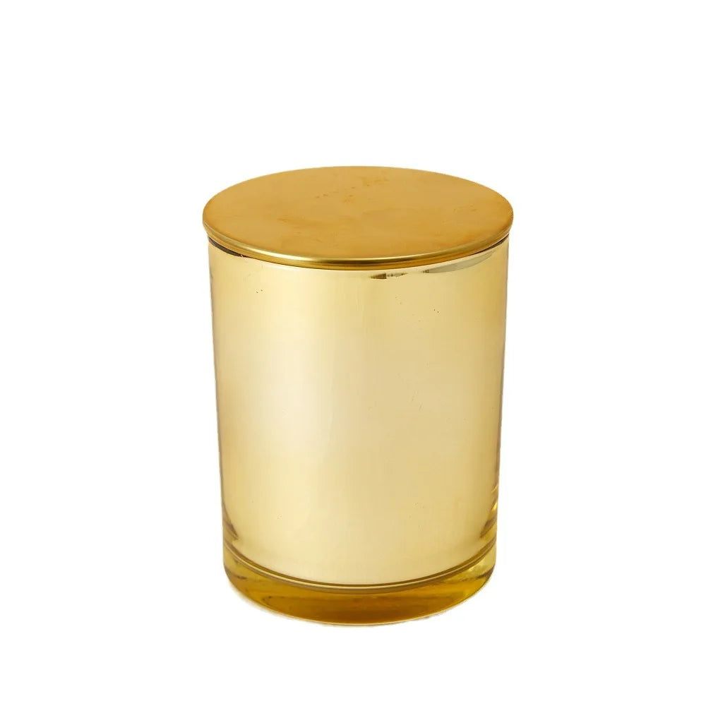 Bougeoir en verre de galvanoplastie dorée, pot en verre vide avec couvercle en métal, décor pour vacances et fêtes
