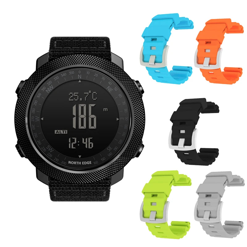 Montre digitale de sport masculin NORTH EDGE — Heures de course, Natation, Militaire, Altimètre, Boussole, Étanche 50m