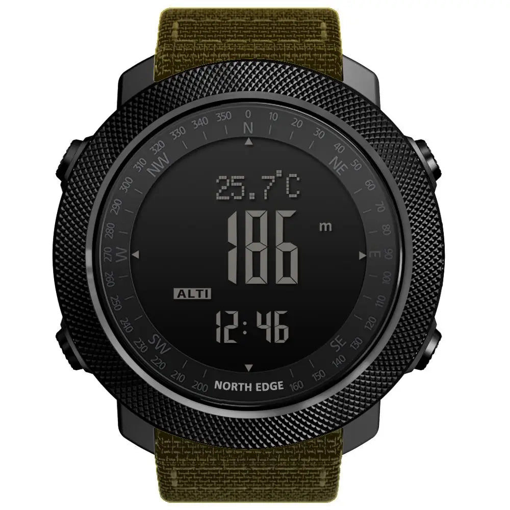 Montre digitale de sport masculin NORTH EDGE — Heures de course, Natation, Militaire, Altimètre, Boussole, Étanche 50m
