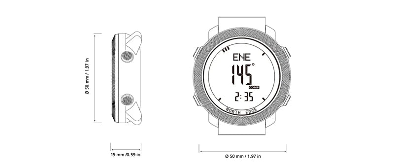 Montre digitale de sport masculin NORTH EDGE — Heures de course, Natation, Militaire, Altimètre, Boussole, Étanche 50m