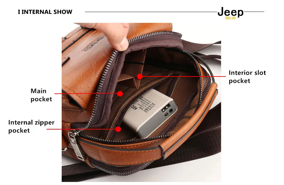 Sac Bandoulière Homme JEEP BULUO — Cuir Synthétique Premium, Business & Voyage, Style Tactique