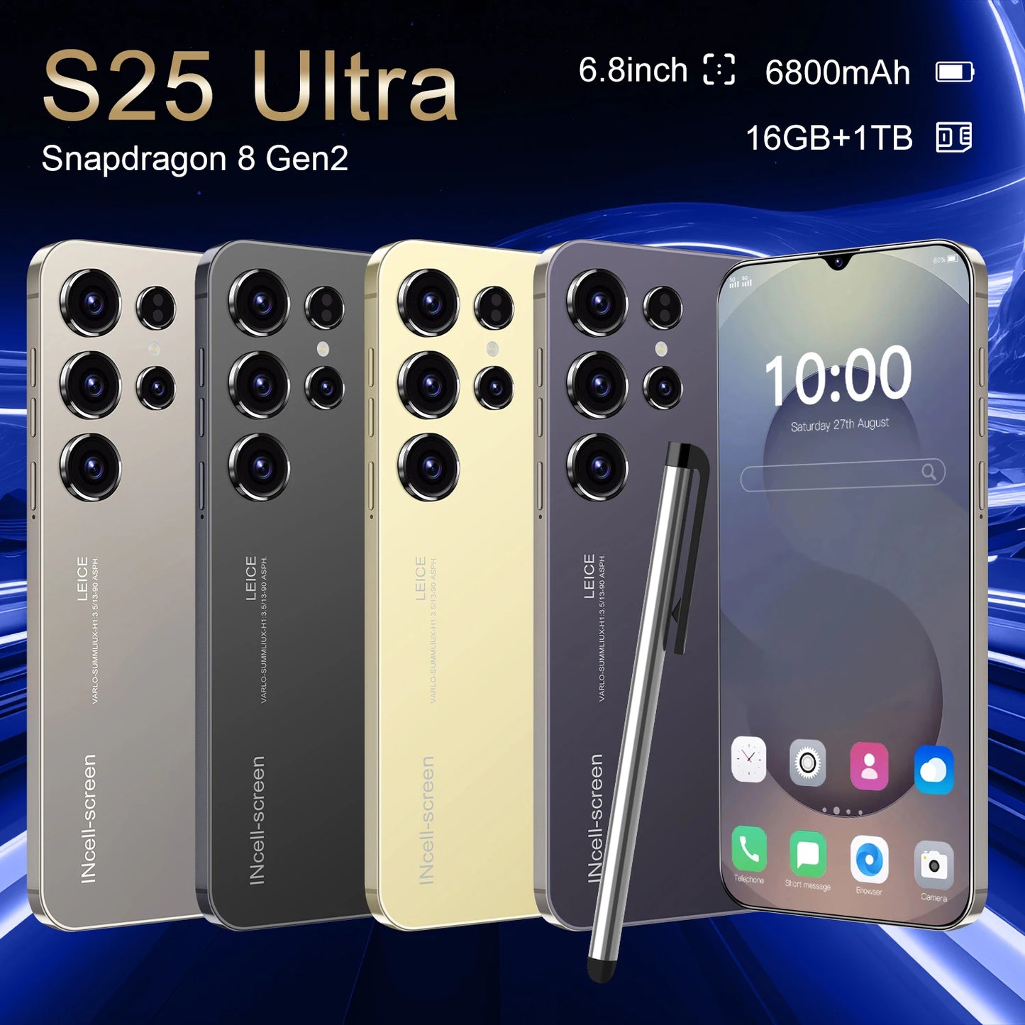 Smartphone S25 Ultra 6,8 Pouces — Écran AMOLED 120Hz, 5G, 16Go RAM, 1To Storage, Double SIM, Charge Rapide 65W