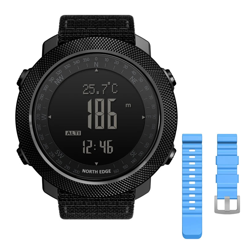 Montre digitale de sport masculin NORTH EDGE — Heures de course, Natation, Militaire, Altimètre, Boussole, Étanche 50m