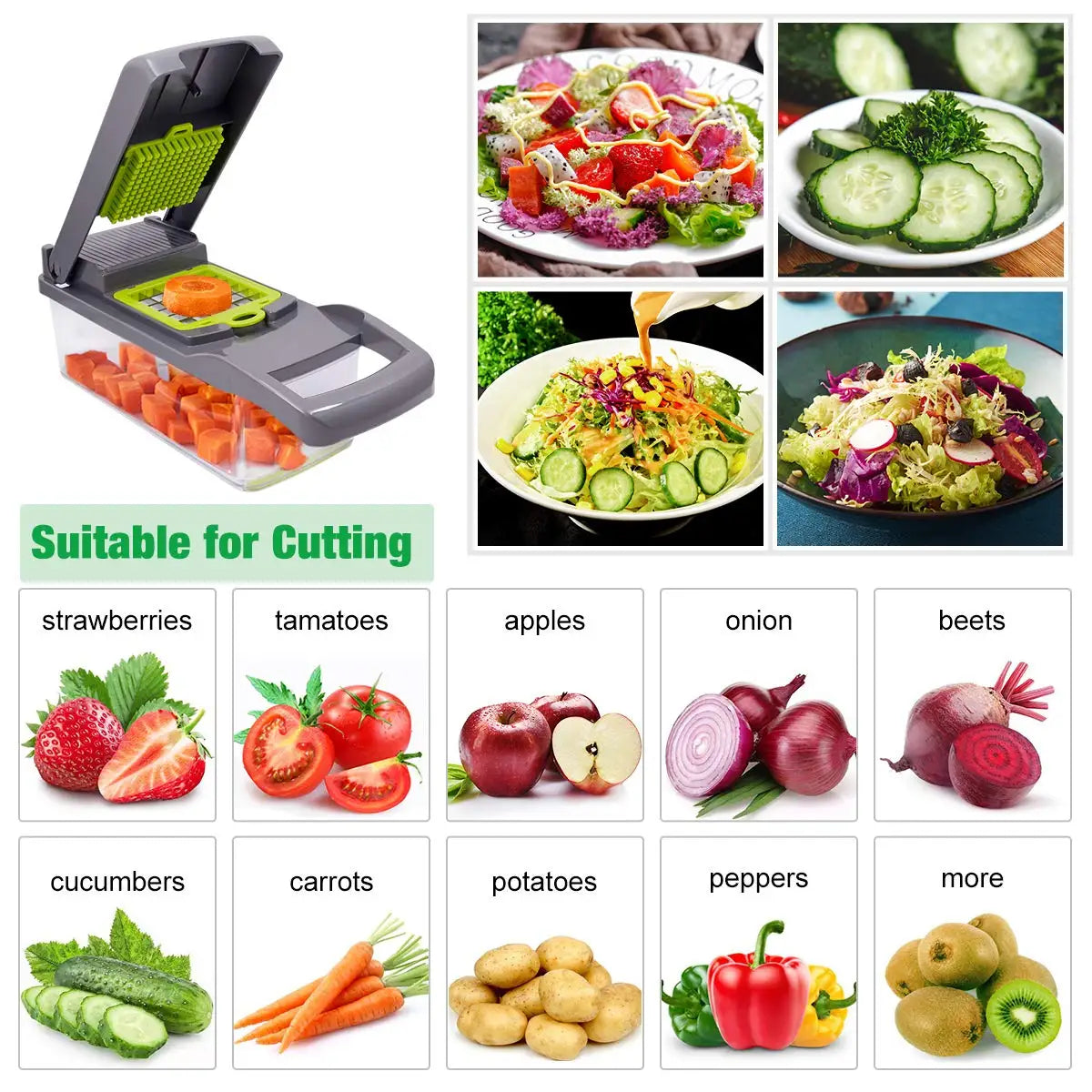 Râpe Légumes 5-en-1 Acier Inox — Tranche, Râpe, Coupe, Épluche, Hache
