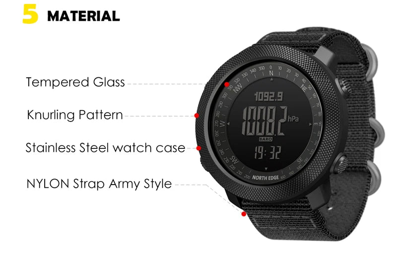 Montre Sport NORTH EDGE — Altimètre, Boussole, Étanche 50m, Multi-Sports