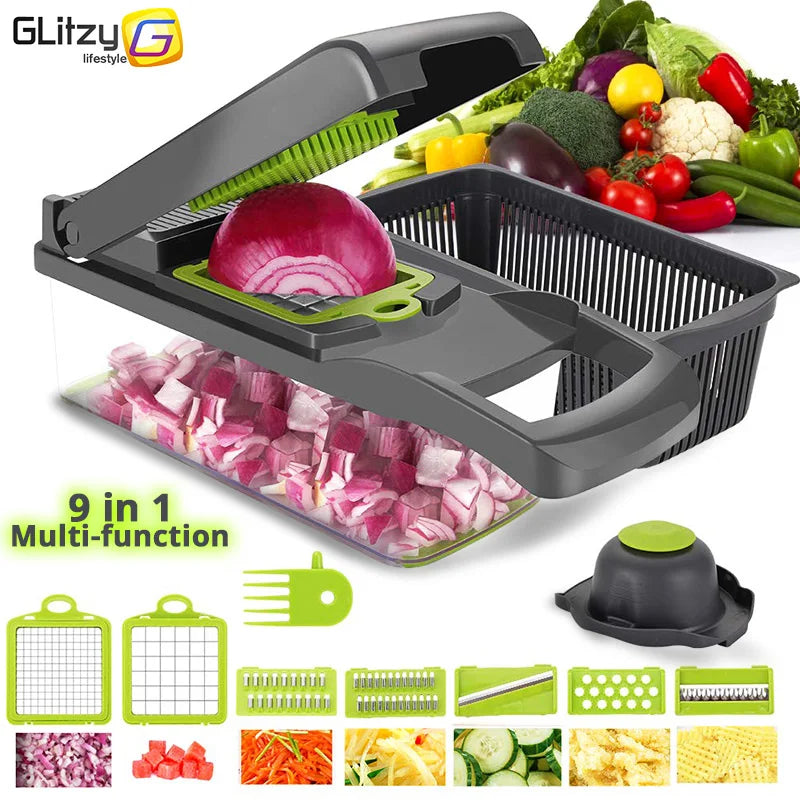 Hachoir à Légumes Multifonctionnel Râpe Coupeuse Accessoires de Cuisine Manuel Éplucheuse Fruits Pommes de Terres Fromage Oignon Trancheuses