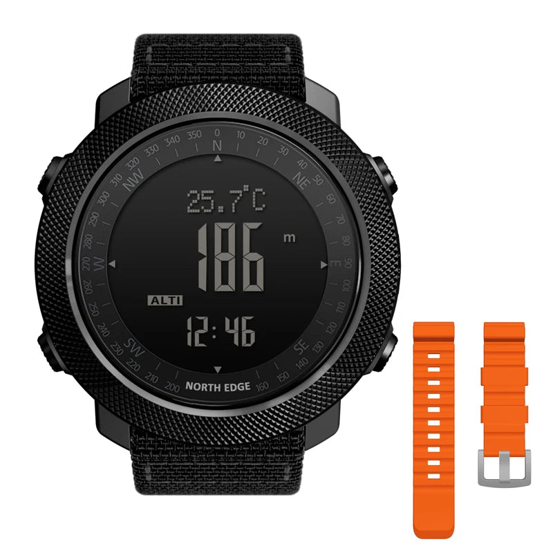 Montre digitale de sport masculin NORTH EDGE — Heures de course, Natation, Militaire, Altimètre, Boussole, Étanche 50m