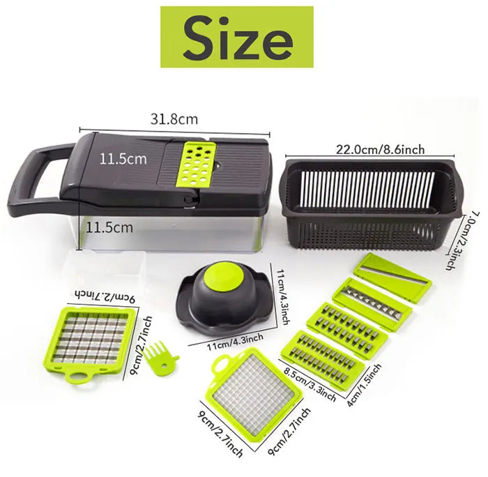Râpe Légumes 5-en-1 Acier Inox — Tranche, Râpe, Coupe, Épluche, Hache