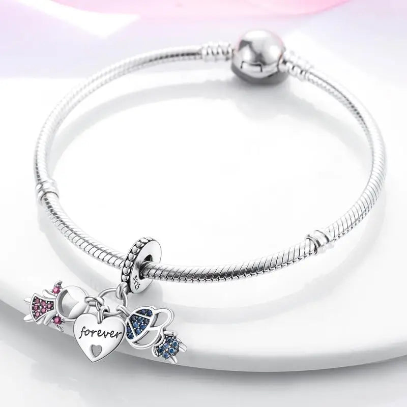 Breloques Argent Sterling 925 — Pendentifs Perles Cristal Artisanal pour Bracelet Charme