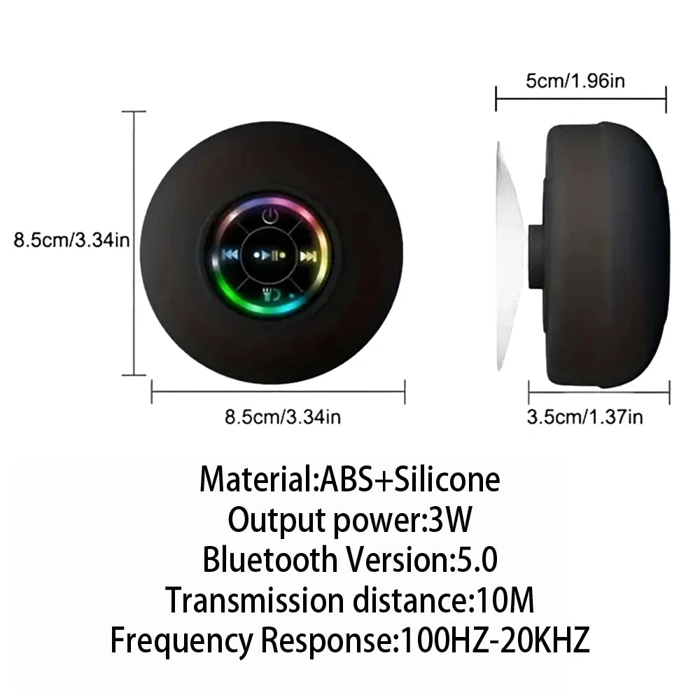 Enceinte Bluetooth LED Étanche IPX4 — Son 360° Immersif, Ventouse Ultra-Résistante pour Douche, Piscine & Extérieur