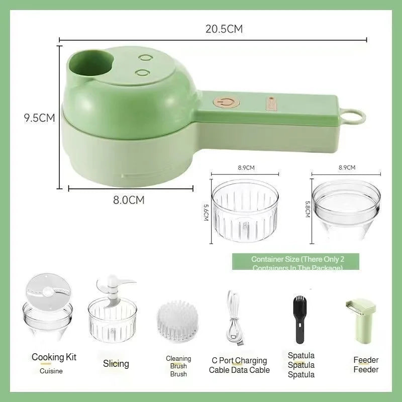 Coupe-Légumes Électrique 4-en-1 — Tranche, Râpe, Pile & Hache en Secondes