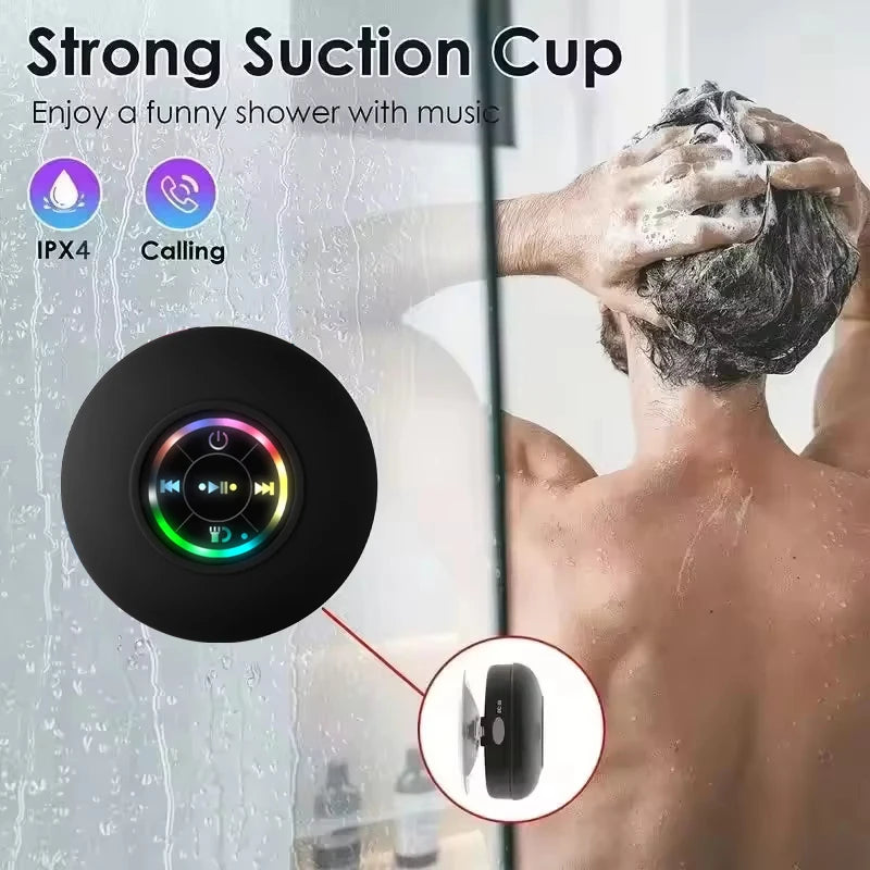 Enceinte Bluetooth LED Étanche IPX4 — Son 360° Immersif, Ventouse Ultra-Résistante pour Douche, Piscine & Extérieur