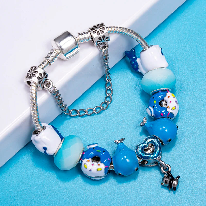 Bracelet Animaux Romantique — Breloques Perles Cristal, Style Unique, Cadeau Parfait