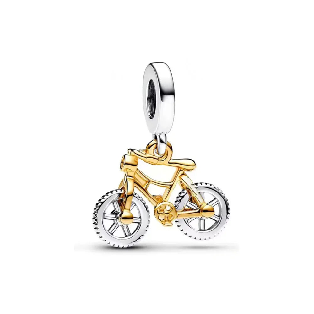 Nœud Argent & Or 925 — Pendentif Vélo en Perles de Rose, Bracelet Artisanal Romantique