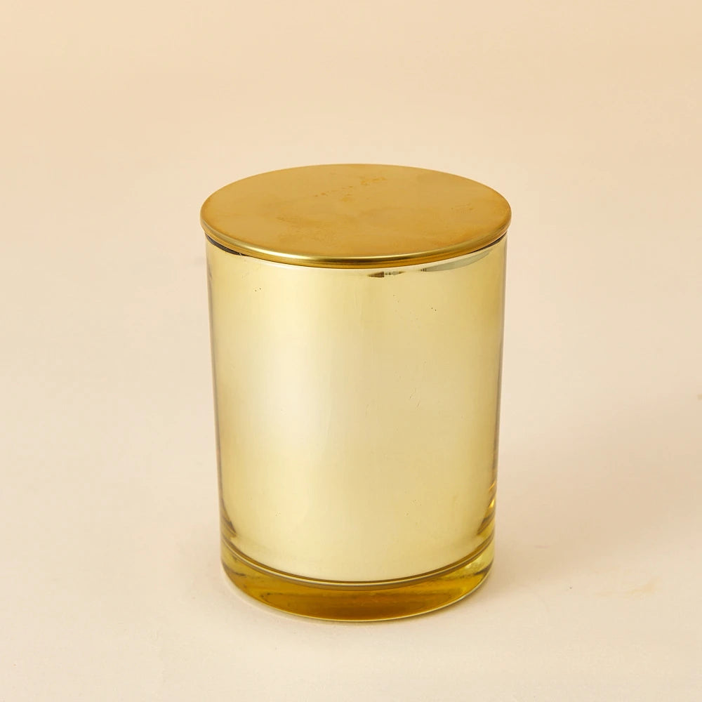 Bougeoir en verre de galvanoplastie dorée, pot en verre vide avec couvercle en métal, décor pour vacances et fêtes