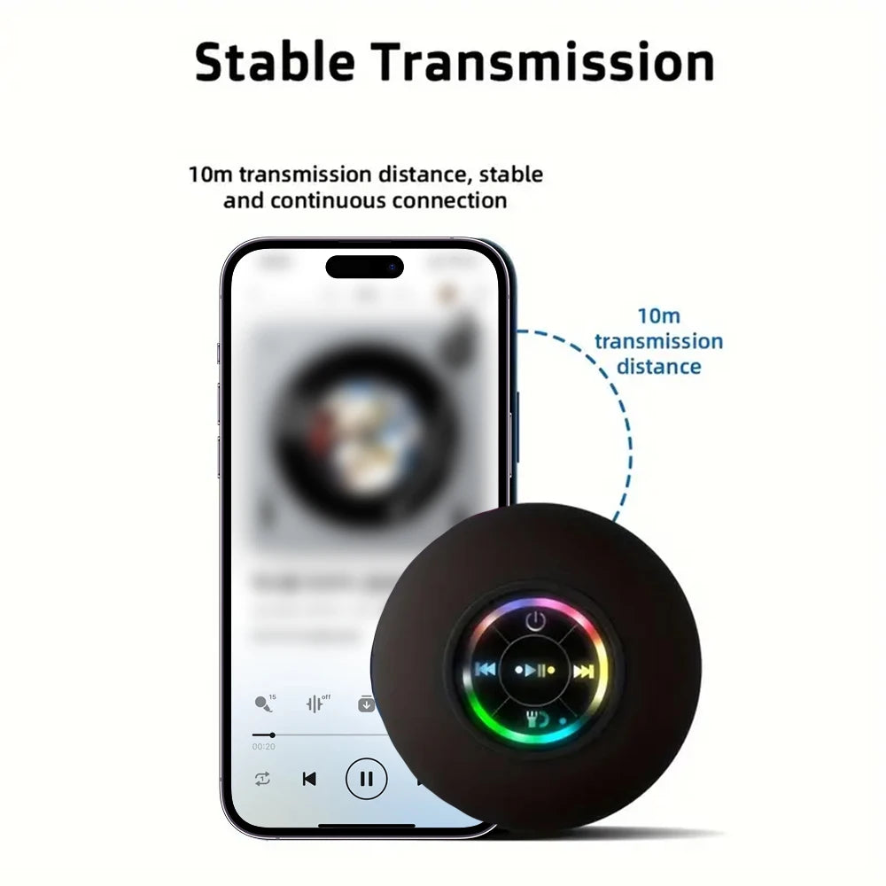 Enceinte Bluetooth LED Étanche IPX4 — Son 360° Immersif, Ventouse Ultra-Résistante pour Douche, Piscine & Extérieur