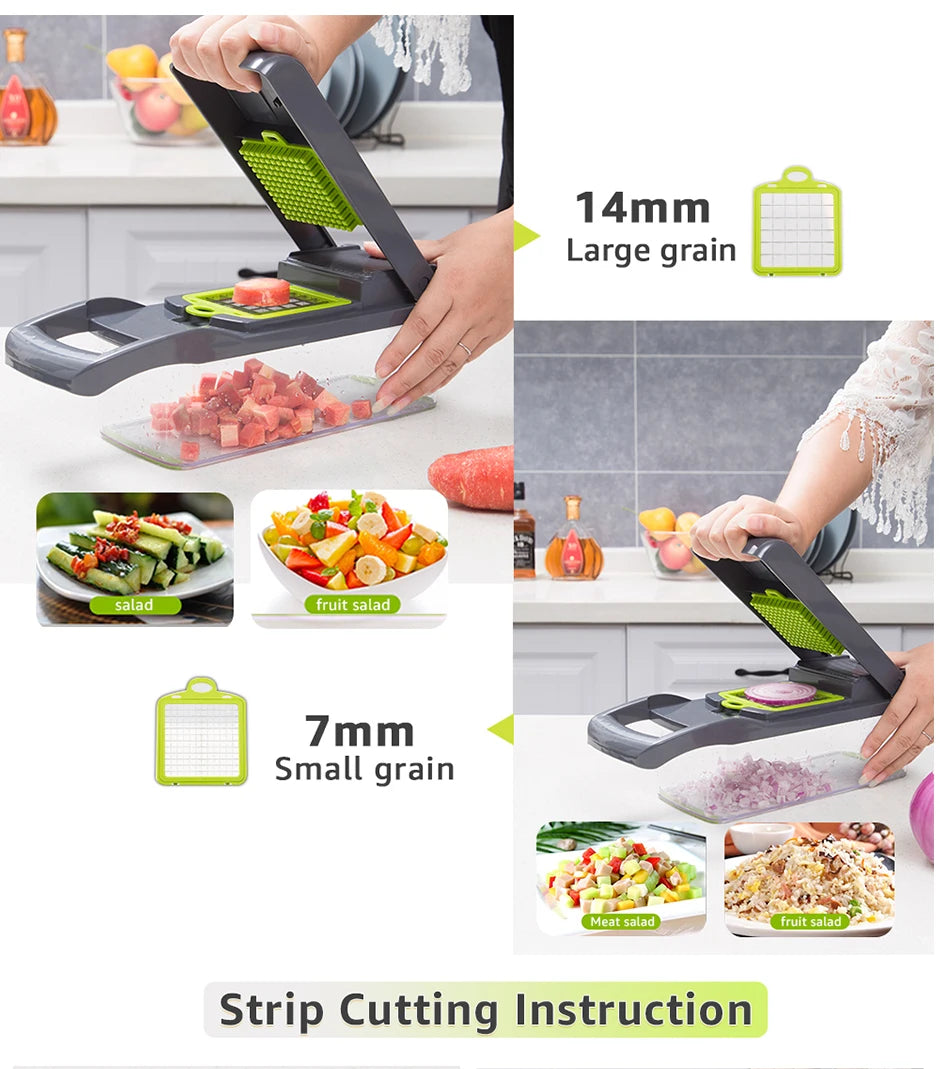 Râpe Légumes 5-en-1 Acier Inox — Tranche, Râpe, Coupe, Épluche, Hache