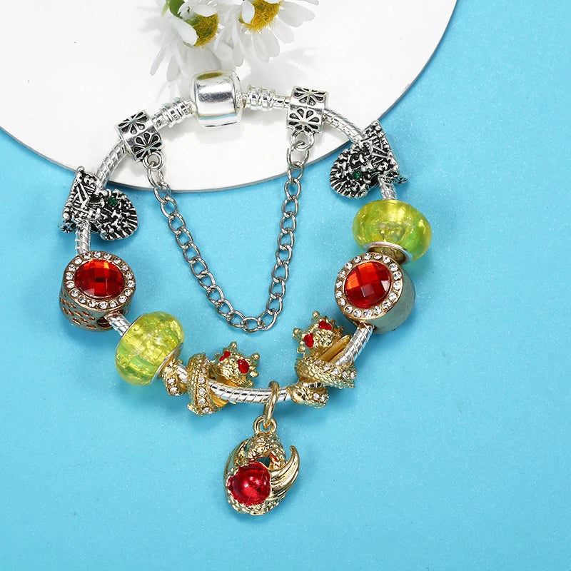 Bracelet Animaux Romantique — Breloques Perles Cristal, Style Unique, Cadeau Parfait