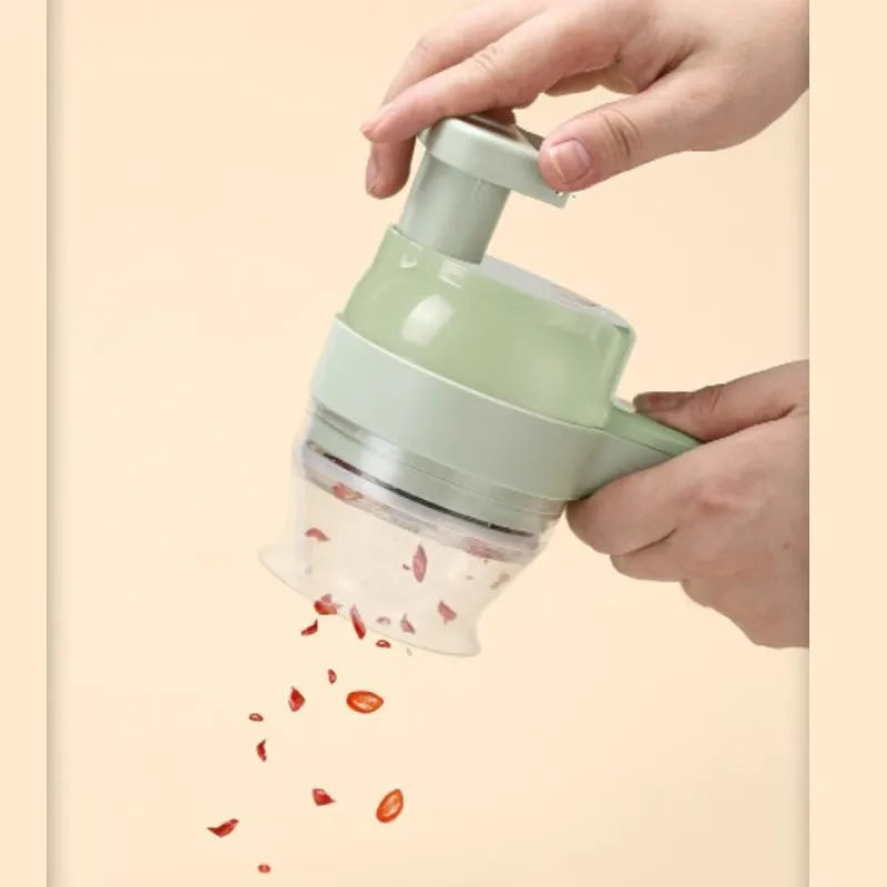Coupe-Légumes Électrique 4-en-1 — Tranche, Râpe, Pile & Hache en Secondes