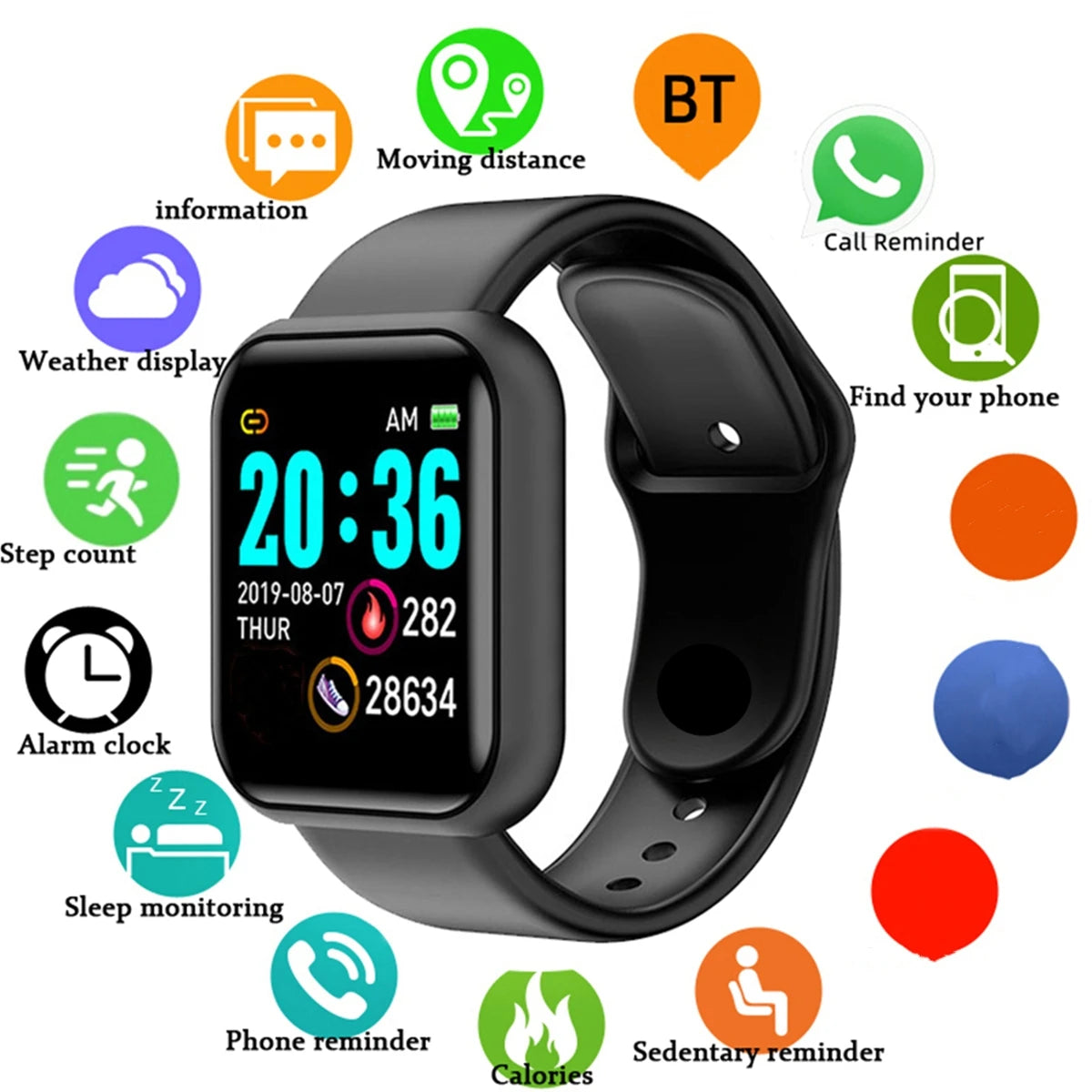 Montre Connectée Homme Femme — Fitness Tracker, Notifications, Étanche IP68, Cadran Tactile