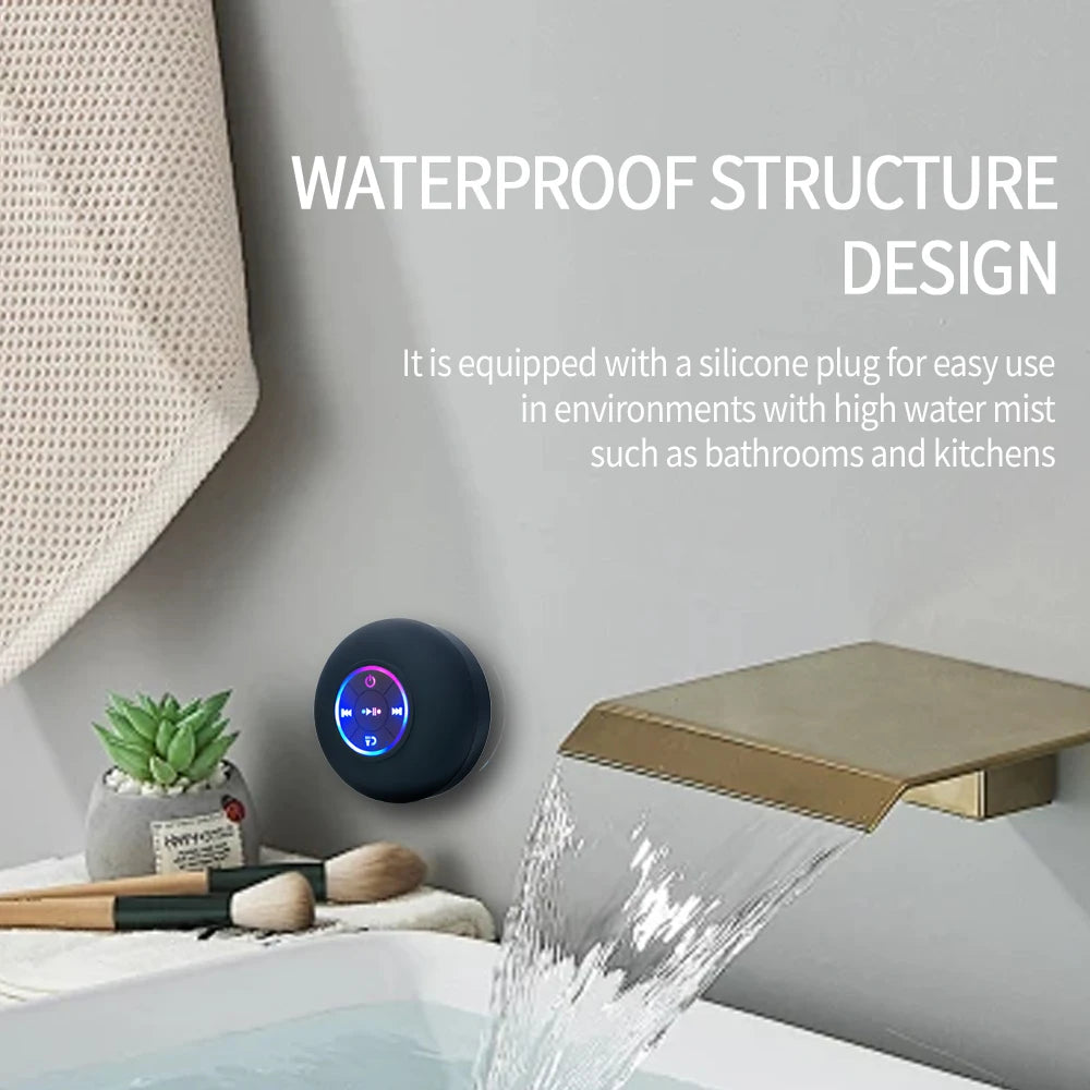 Enceinte Bluetooth LED Étanche IPX4 — Son 360° Immersif, Ventouse Ultra-Résistante pour Douche, Piscine & Extérieur