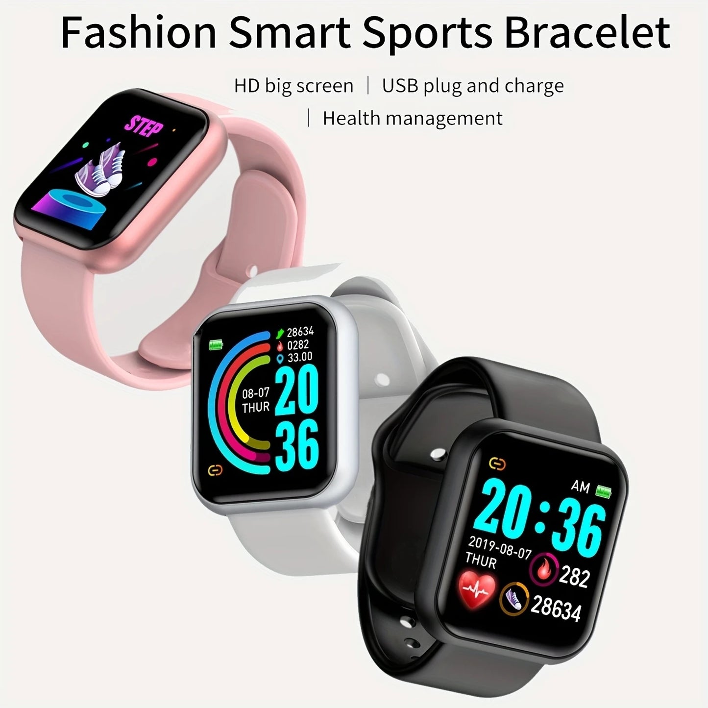 Montre Connectée Homme Femme — Fitness Tracker, Notifications, Étanche IP68, Cadran Tactile