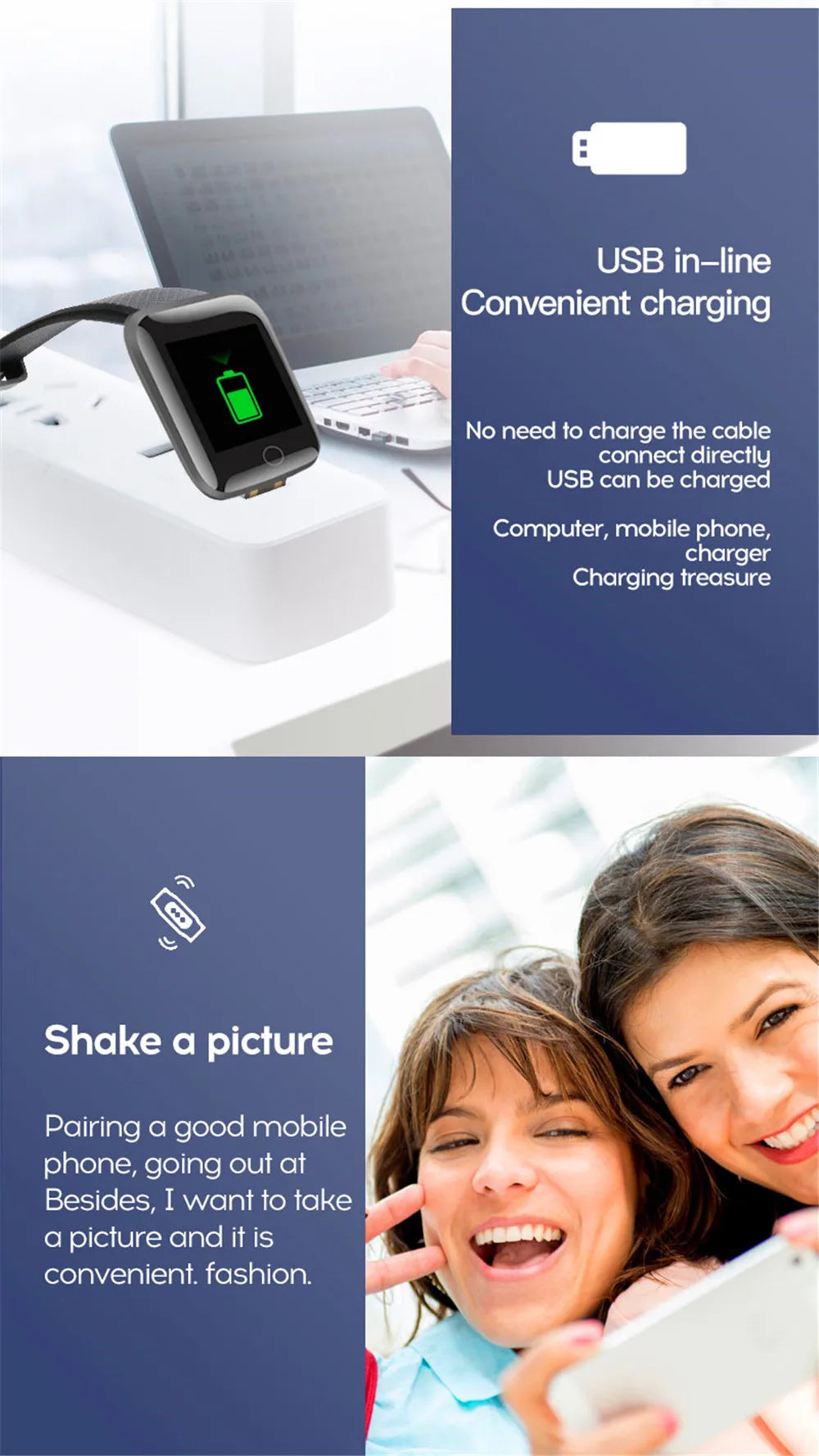 Montre Connectée Homme Femme — Fitness Tracker, Notifications, Étanche IP68, Cadran Tactile