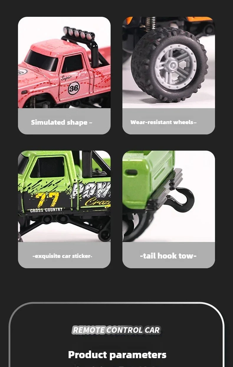 RC Monster Truck Tout-Terrain 1/64 — Mini Voiture d'Escalade Modèle Alliage 2.4G, Télécommande, Véhicule Électrique