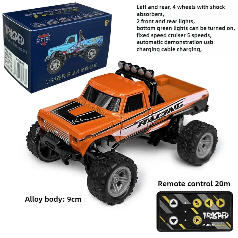 RC Monster Truck Tout-Terrain 1/64 — Mini Voiture d'Escalade Modèle Alliage 2.4G, Télécommande, Véhicule Électrique