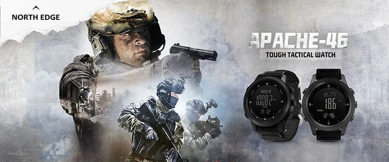 Montre digitale de sport masculin NORTH EDGE — Heures de course, Natation, Militaire, Altimètre, Boussole, Étanche 50m