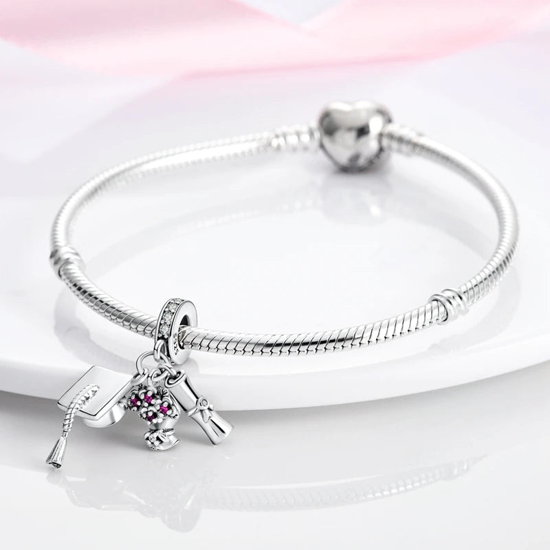 Breloques Argent Sterling 925 — Pendentifs Perles Cristal Artisanal pour Bracelet Charme