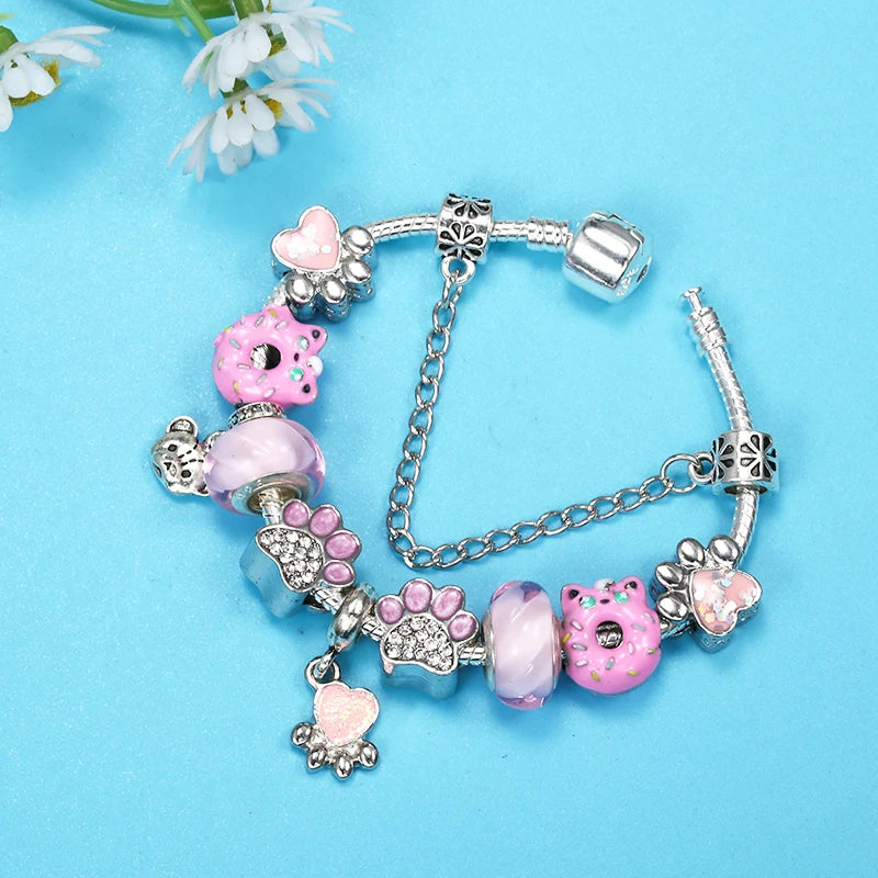 Bracelet Animaux Romantique — Breloques Perles Cristal, Style Unique, Cadeau Parfait