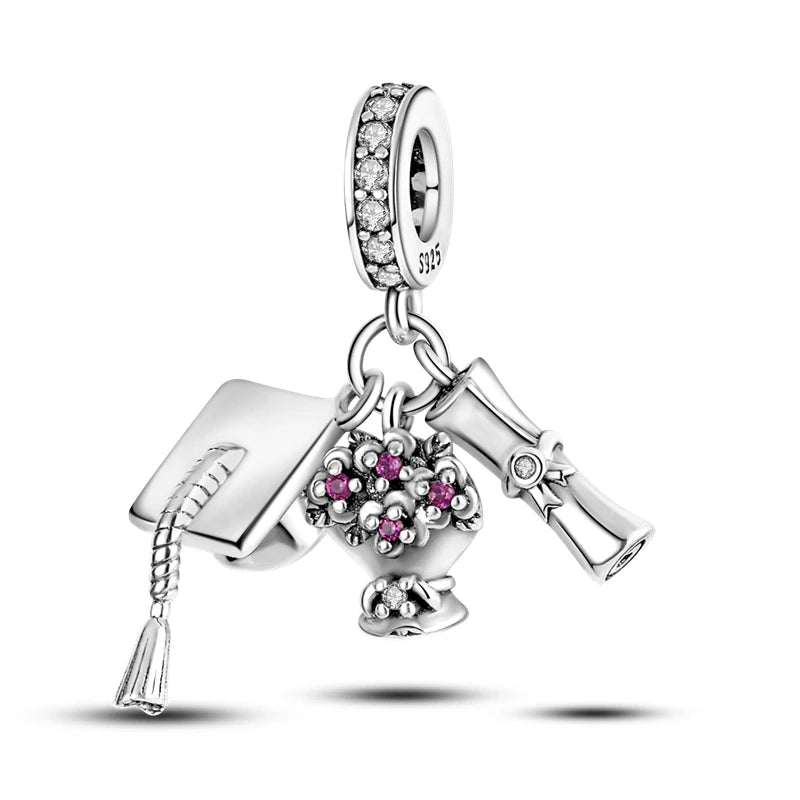 Breloques Argent Sterling 925 — Pendentifs Perles Cristal Artisanal pour Bracelet Charme