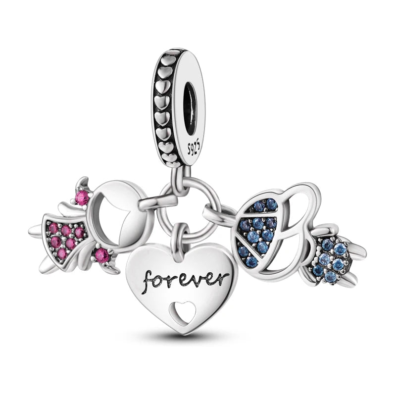 Breloques Argent Sterling 925 — Pendentifs Perles Cristal Artisanal pour Bracelet Charme
