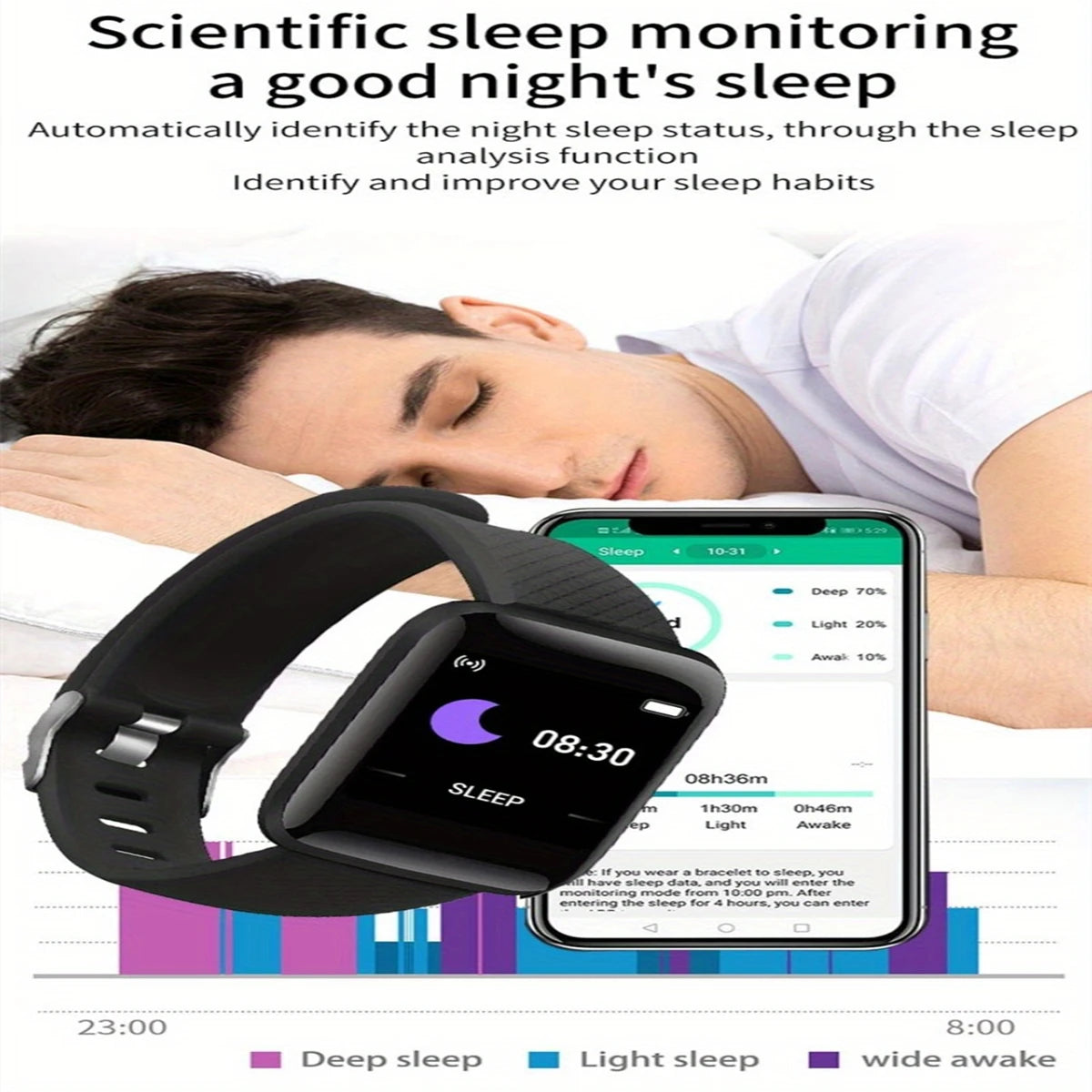 Montre Connectée Homme Femme — Fitness Tracker, Notifications, Étanche IP68, Cadran Tactile