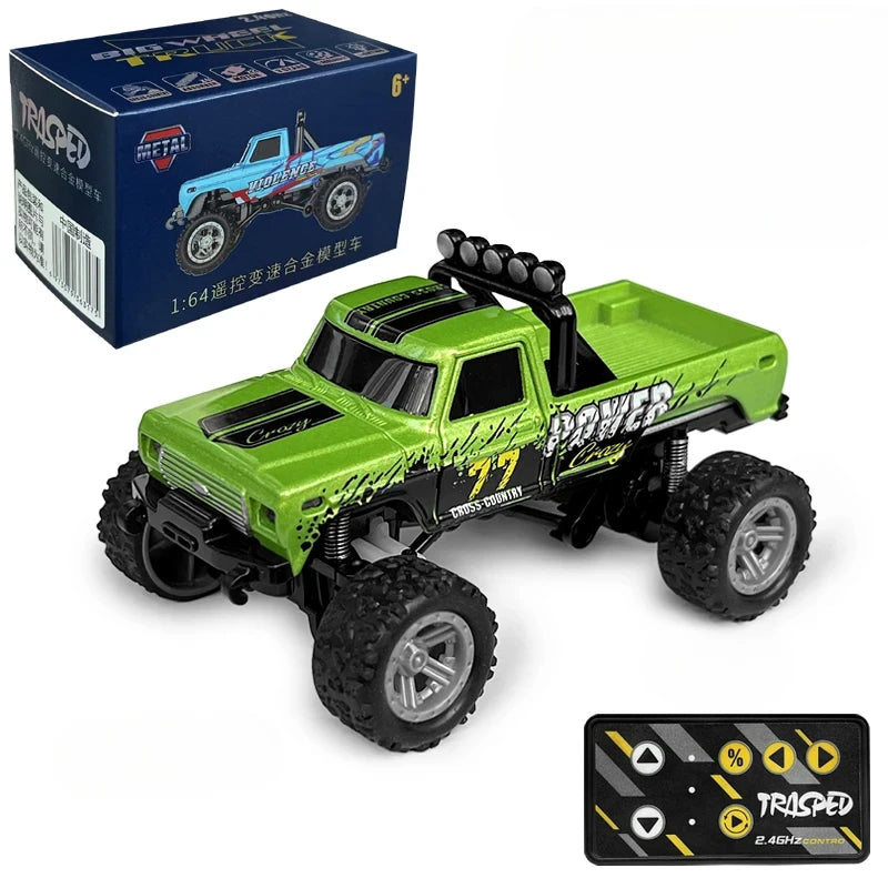 RC Monster Truck Tout-Terrain 1/64 — Mini Voiture d'Escalade Modèle Alliage 2.4G, Télécommande, Véhicule Électrique