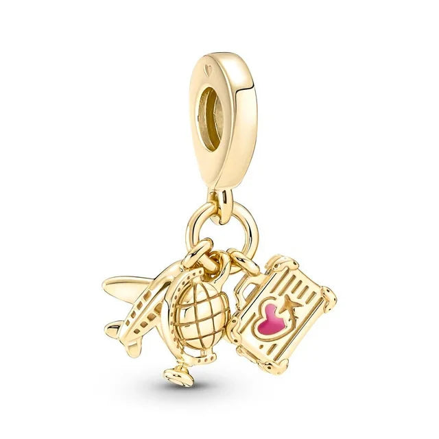 Nœud Argent & Or 925 — Pendentif Vélo en Perles de Rose, Bracelet Artisanal Romantique
