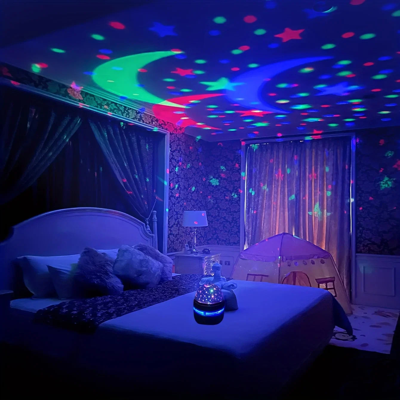 Projecteur LED Ciel Etoilé — Veilleuse Lune et Etoiles RGB, Decor Maison Atmosphere