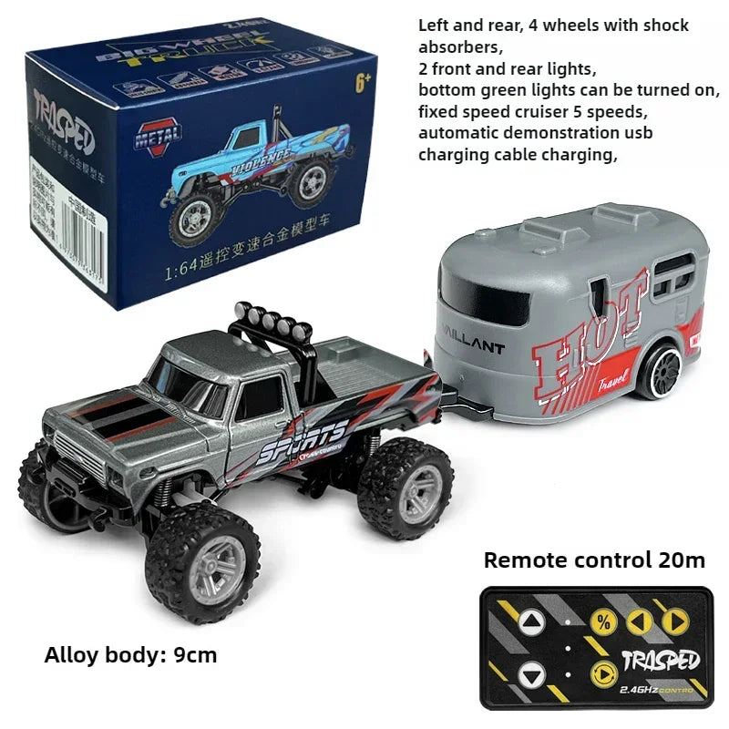 RC Monster Truck Tout-Terrain 1/64 — Mini Voiture d'Escalade Modèle Alliage 2.4G, Télécommande, Véhicule Électrique