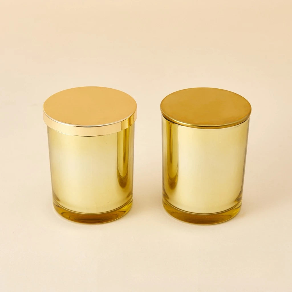 Bougeoir en verre de galvanoplastie dorée, pot en verre vide avec couvercle en métal, décor pour vacances et fêtes