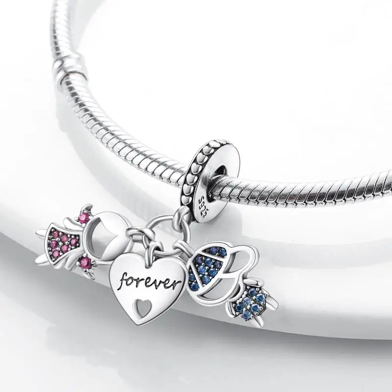 Breloques Argent Sterling 925 — Pendentifs Perles Cristal Artisanal pour Bracelet Charme