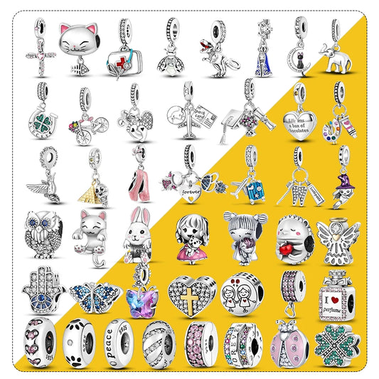 Breloques Argent Sterling 925 — Pendentifs Perles Cristal Artisanal pour Bracelet Charme