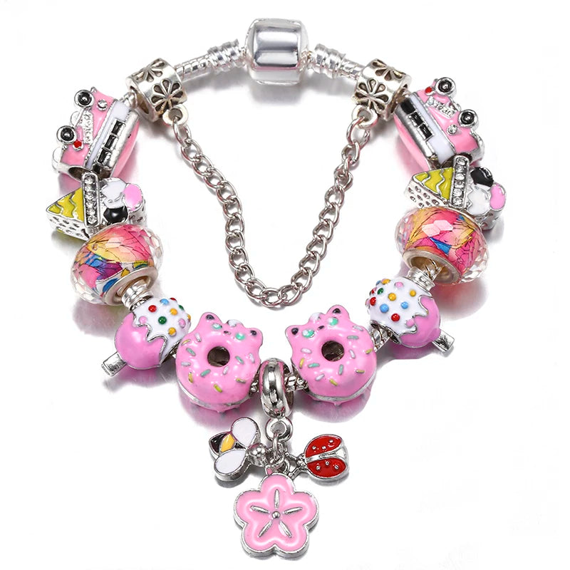Bracelet Animaux Romantique — Breloques Perles Cristal, Style Unique, Cadeau Parfait