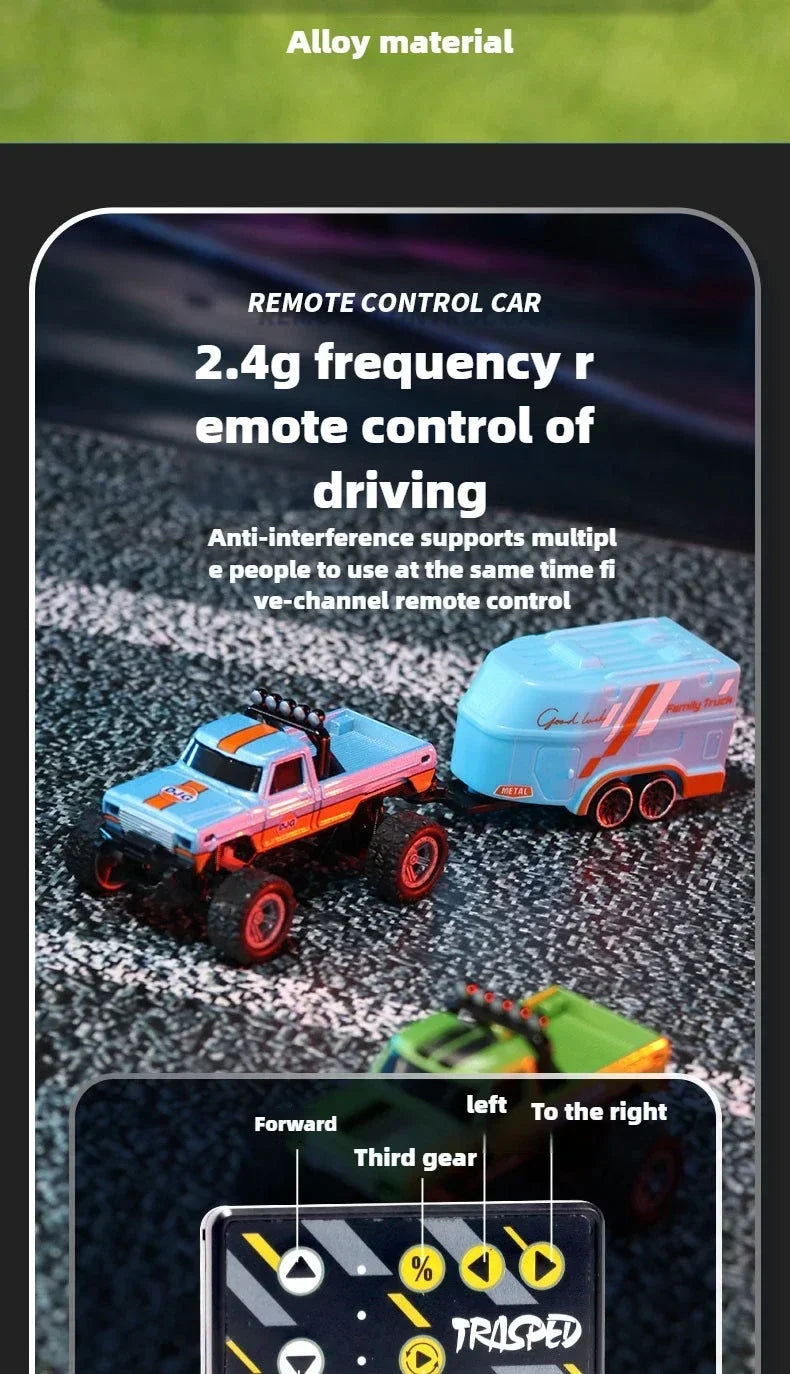 RC Monster Truck Tout-Terrain 1/64 — Mini Voiture d'Escalade Modèle Alliage 2.4G, Télécommande, Véhicule Électrique