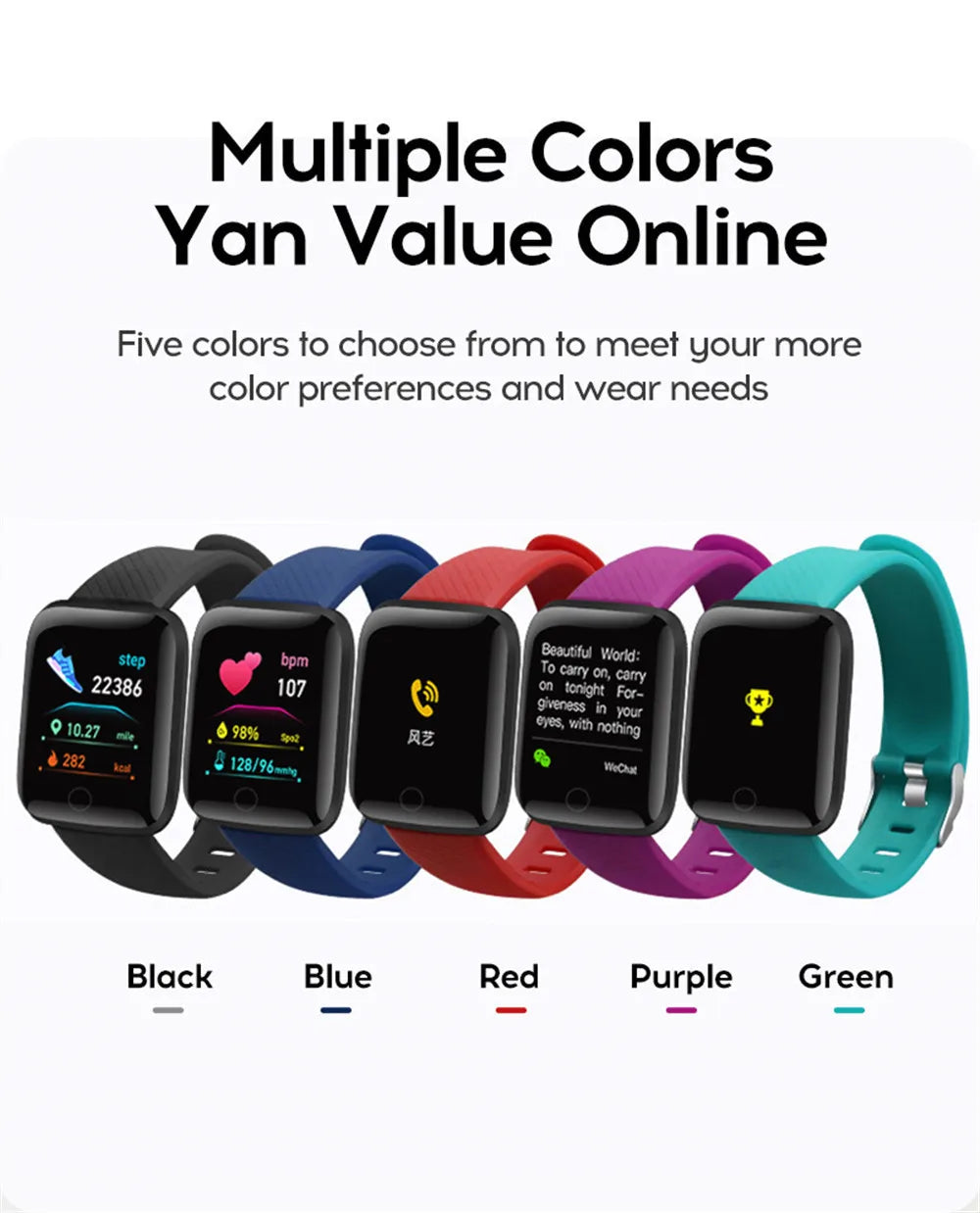Montre Connectée Homme Femme — Fitness Tracker, Notifications, Étanche IP68, Cadran Tactile