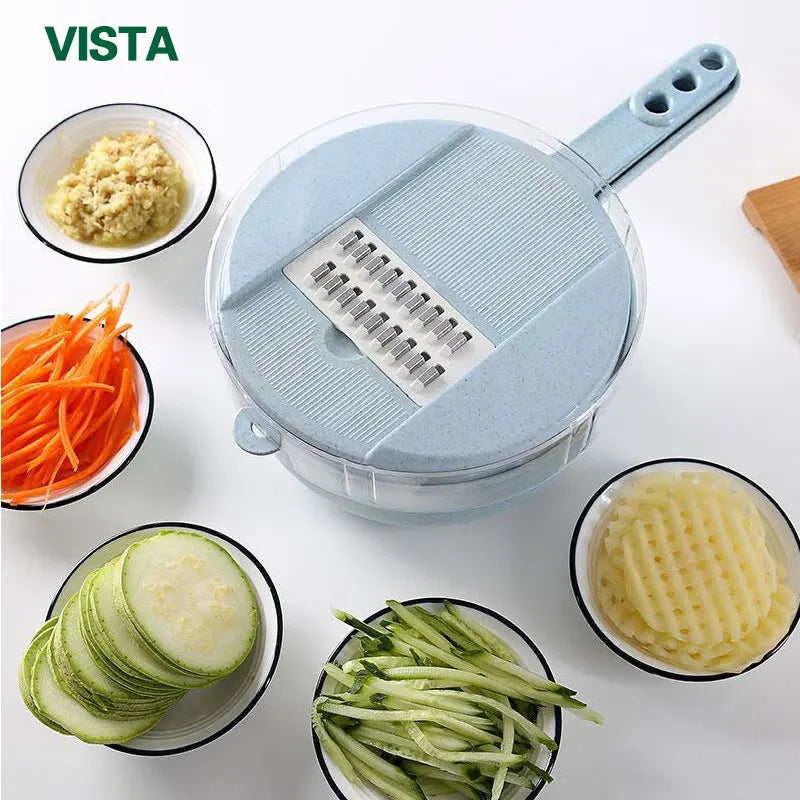 Râpe Légumes 5-en-1 Acier Inox — Tranche, Râpe, Coupe, Épluche, Hache