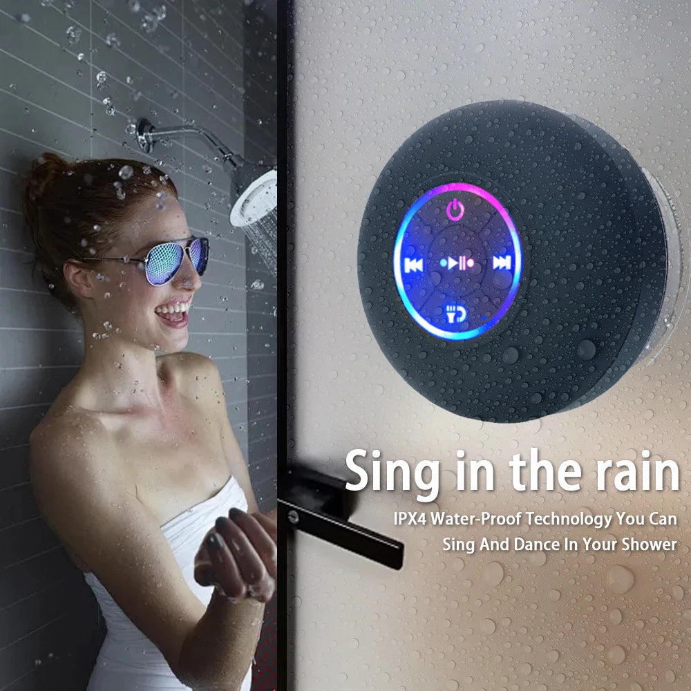 Enceinte Bluetooth LED Étanche IPX4 — Son 360° Immersif, Ventouse Ultra-Résistante pour Douche, Piscine & Extérieur