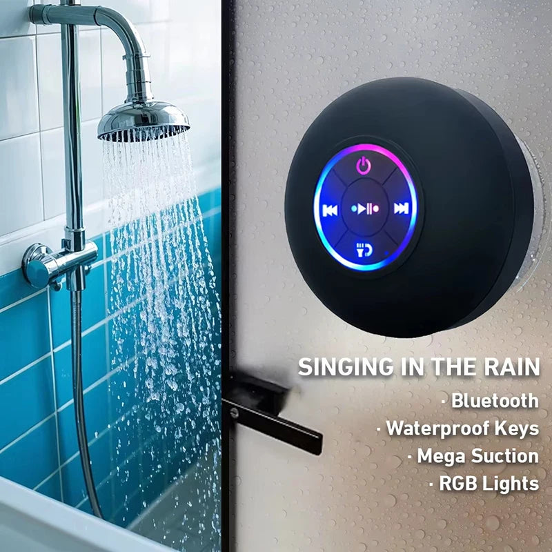 Enceinte Bluetooth LED Étanche IPX4 — Son 360° Immersif, Ventouse Ultra-Résistante pour Douche, Piscine & Extérieur