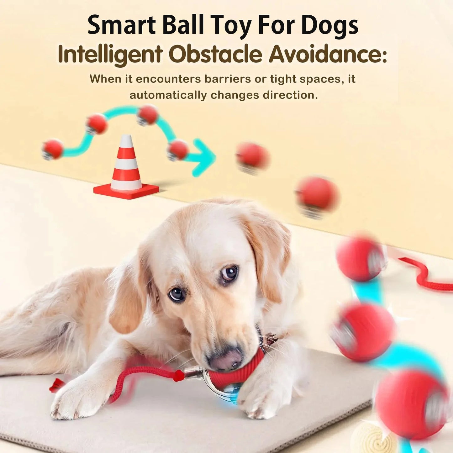 Balle Interactive pour Chien — Roule Seule, 3 Modes de Jeu, Rechargeable USB