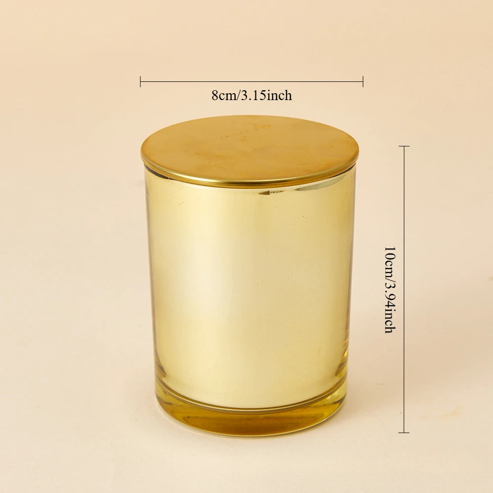 Bougeoir en verre de galvanoplastie dorée, pot en verre vide avec couvercle en métal, décor pour vacances et fêtes